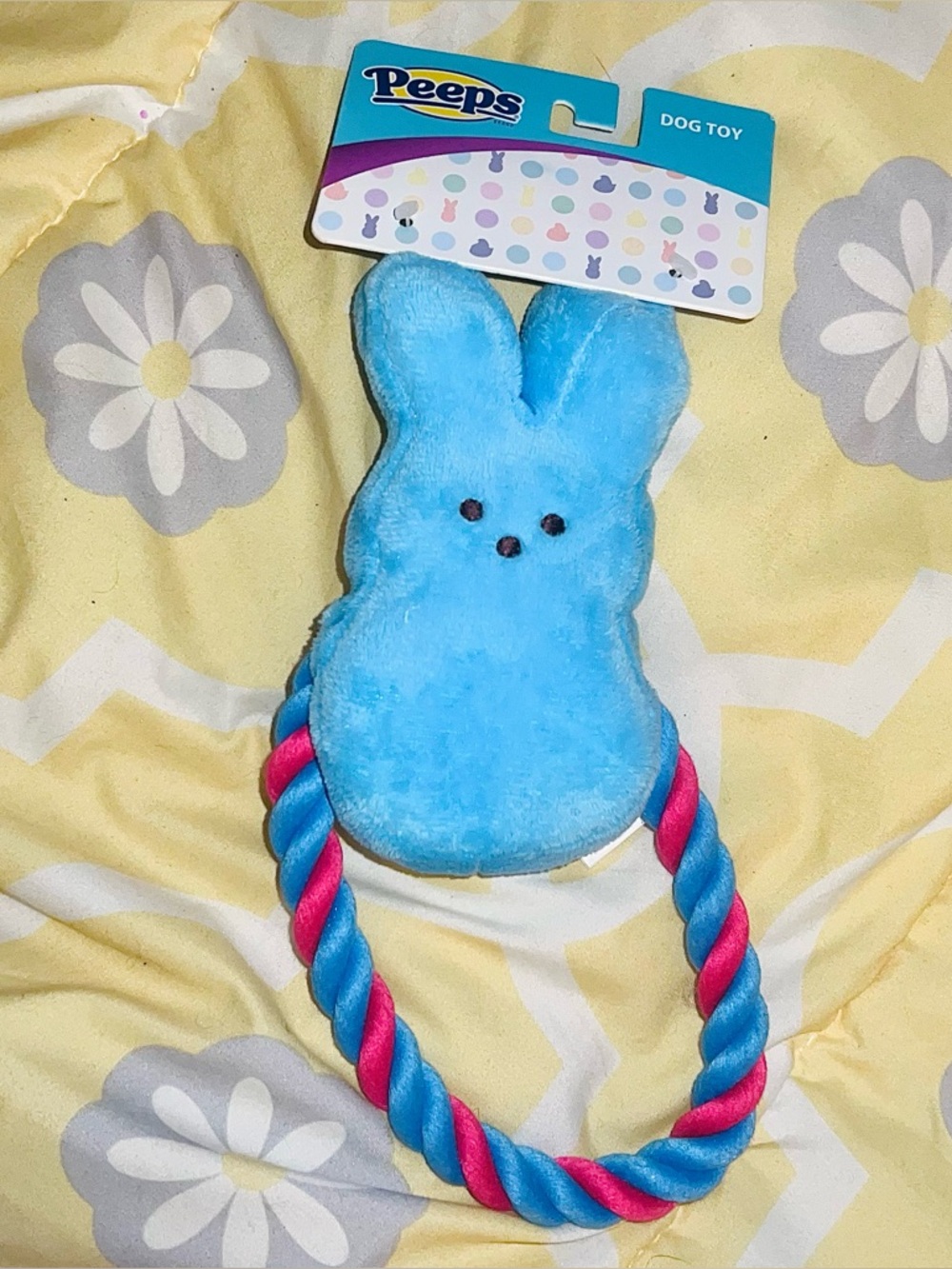 Peeps Blue Bunny Squeaky Rope Dog Toy NWT Size 6”